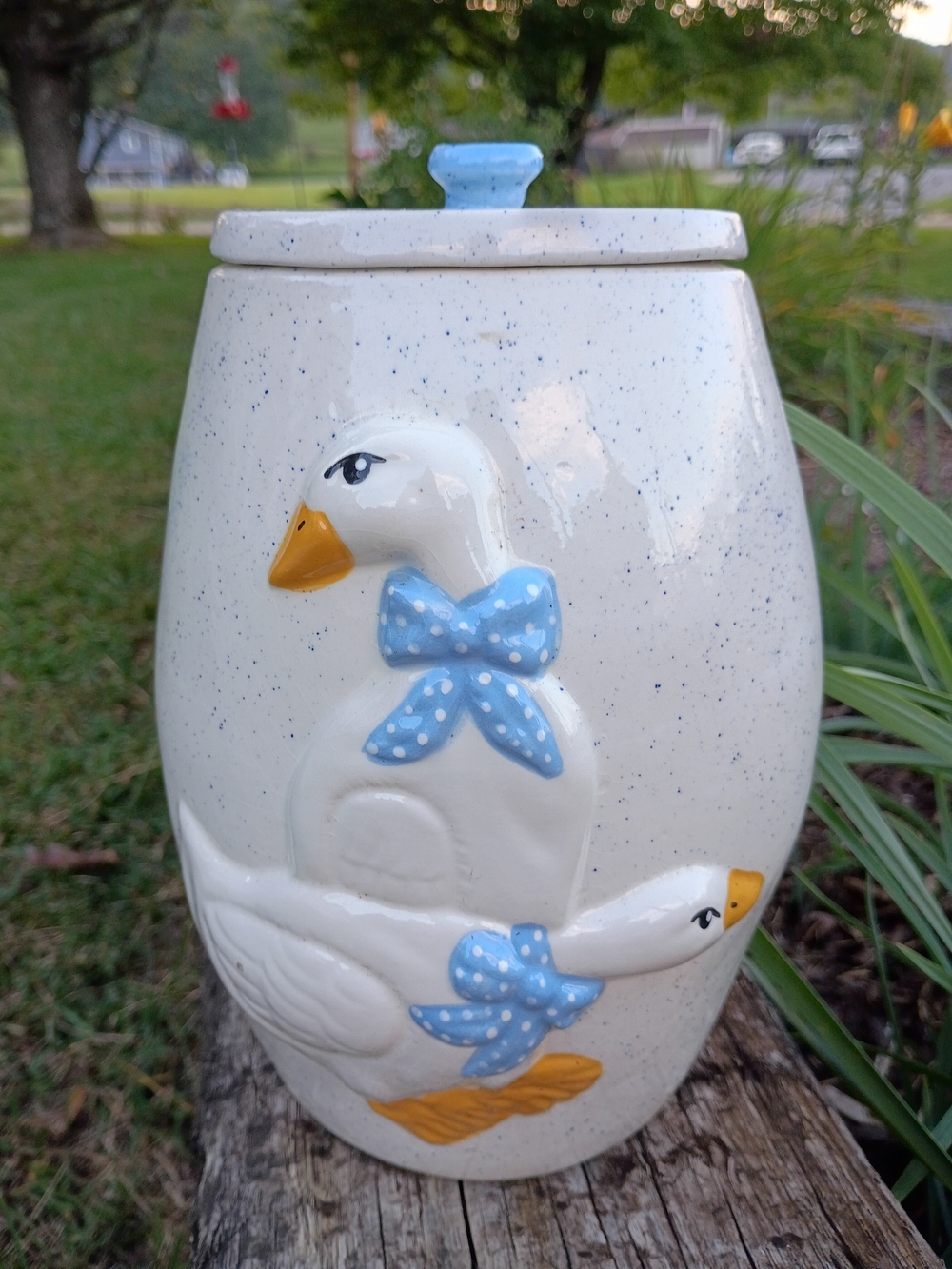 Ceramic Vintage Country Goose Geese 9" Molded Ceramic Canister